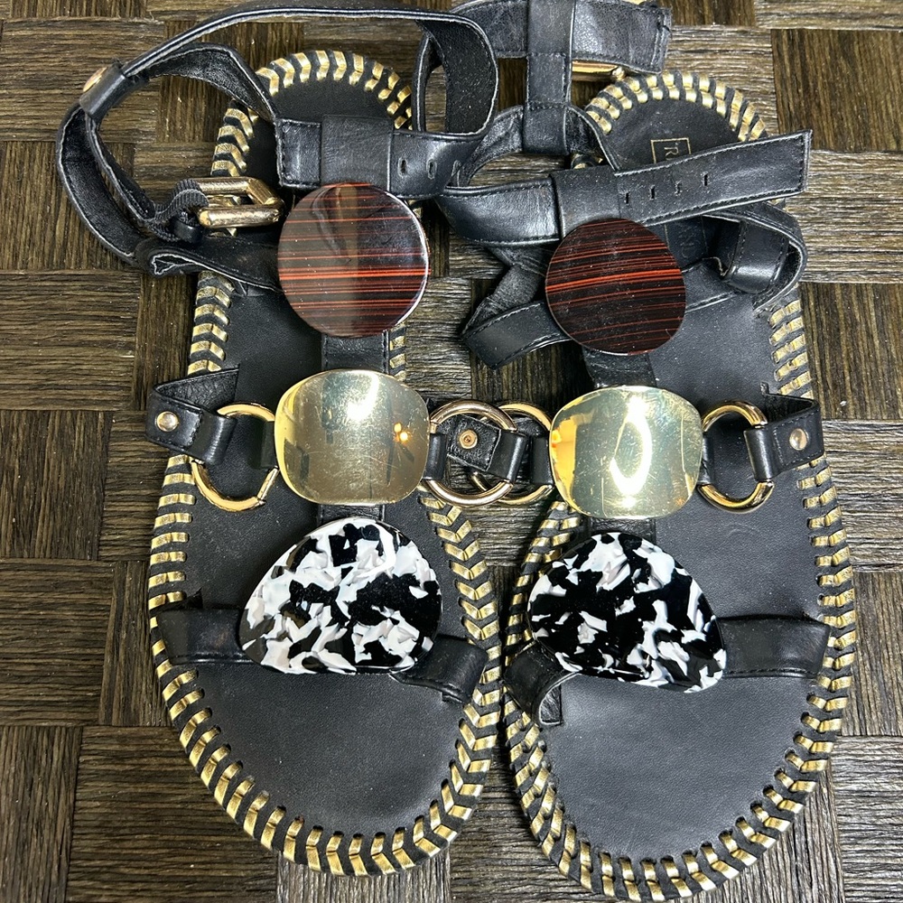 Women’s Black and Gold Sandals with Unique Accents